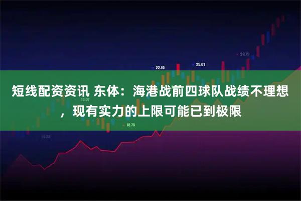 短线配资资讯 东体：海港战前四球队战绩不理想，现有实力的上限可能已到极限